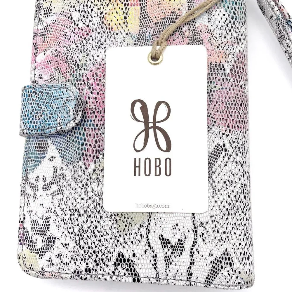 NWT Hobo Act Wristlet Wallet in Lizard Floral Leather White Pink Gray Blue NEW